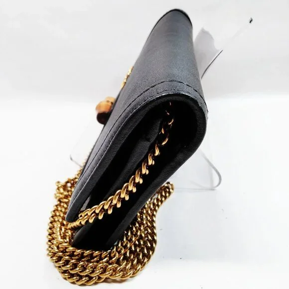 Authentic Gucci Black Leather Wallet on Chain mn530-021526 - Picture 3 of 9